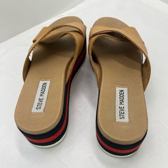Steve Madden Asher Platform Sandals 8 Tan Brown Red Slide On Strappy Y2K Style - Picture 8 of 11